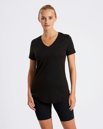 Soft Feel Longline V-Neck T-Shirt Black