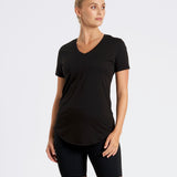 Soft Feel Longline V-Neck T-Shirt Black