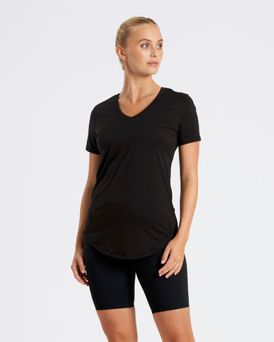 Soft Feel Longline V-Neck T-Shirt Black